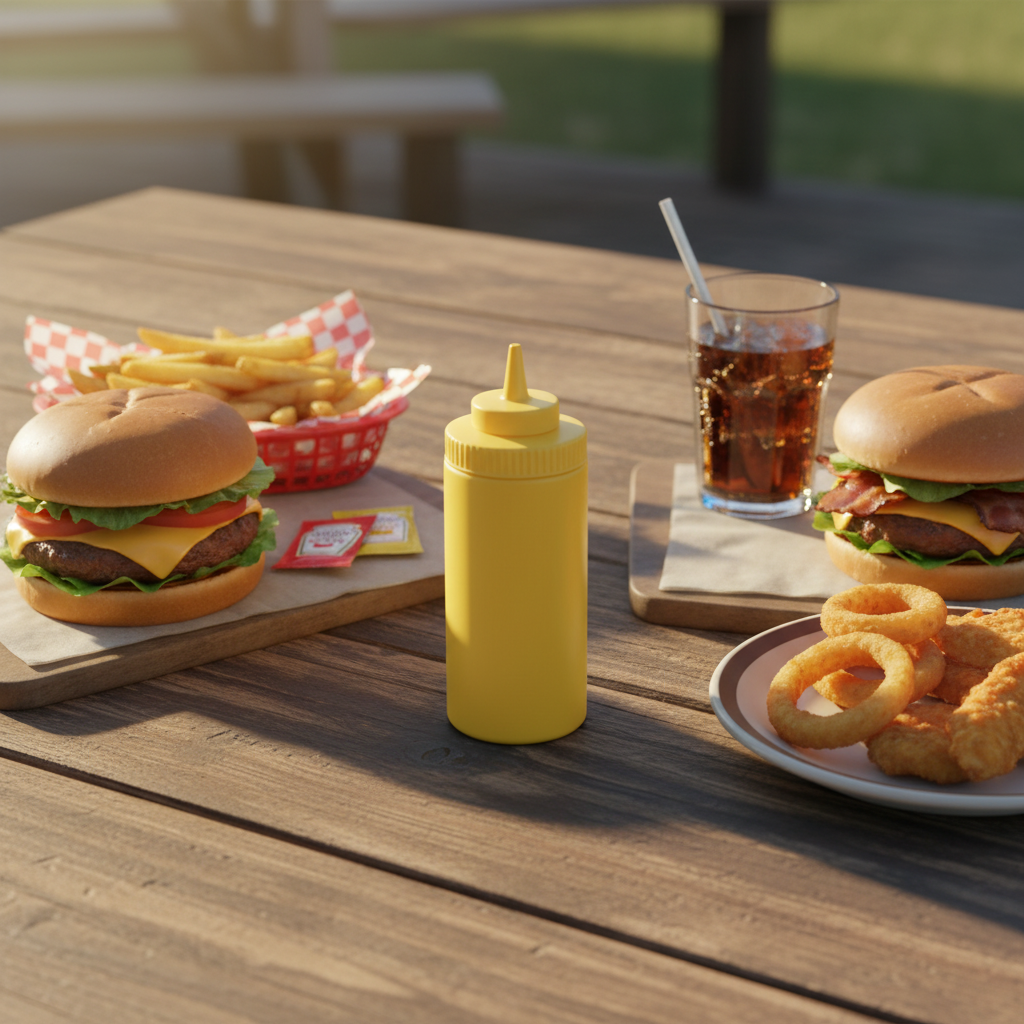 Winco Wide Mouth Squeeze Bottle Yellow Plastic 16 oz. PSW-16Y - 6/Pack