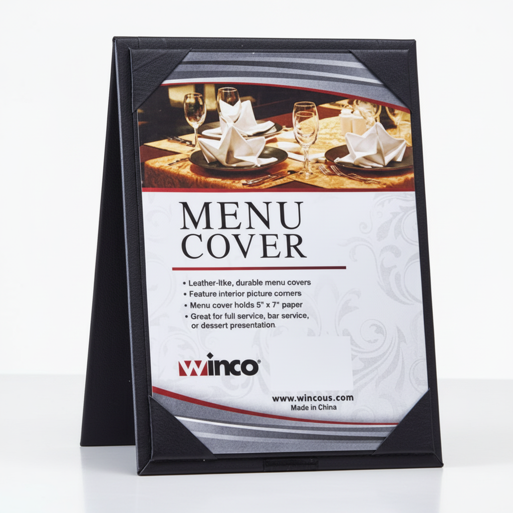 Winco Double View Black Menu Cover Table Tent Design LMTD-57BK