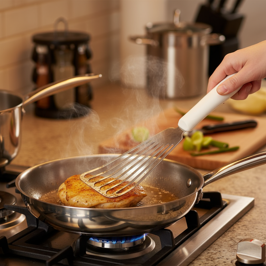 Winco Fish Spatula S/S Blade 6.75"x3.25" White Handle TWP-60