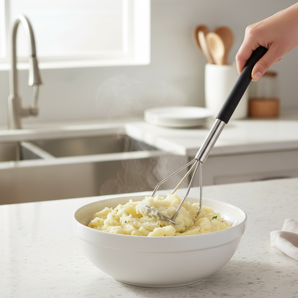 Winco Potato Masher Round Black Plastic Handle 24.5" PTMP-18R