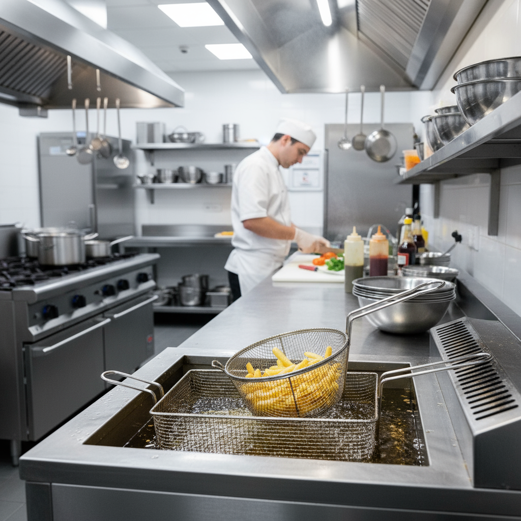 Winco Round Fry Basket 8.5" dia. x 4.25"H w/ 7.5" Handle FBR-8