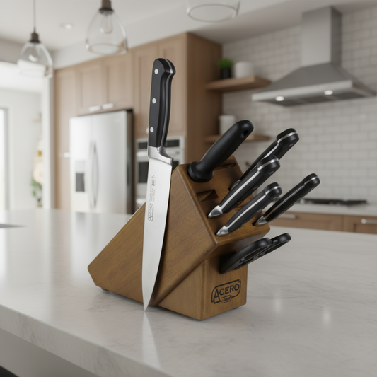 Winco Acero 8-Piece Cutlery Set with Knives, Shears, & Sharpening Tools KFP-BLKA
