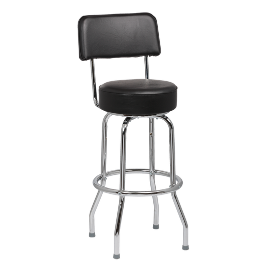 superior-equipment-supply - Royal Industries - Royal Industries Chrome Frame 4" Thick Seat Black Vinyl Bar Stool With Single Ring Construction