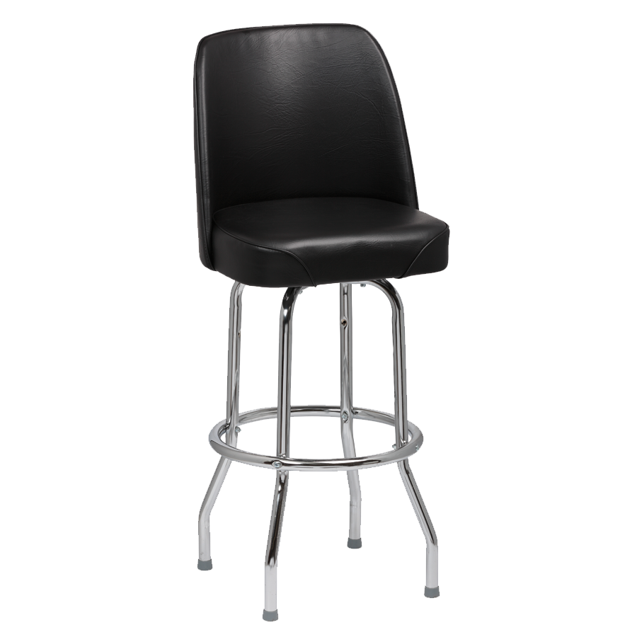 superior-equipment-supply - Royal Industries - Royal Industries High Back Chrome Frame Black Vinyl Bar Stool With Single Ring Base