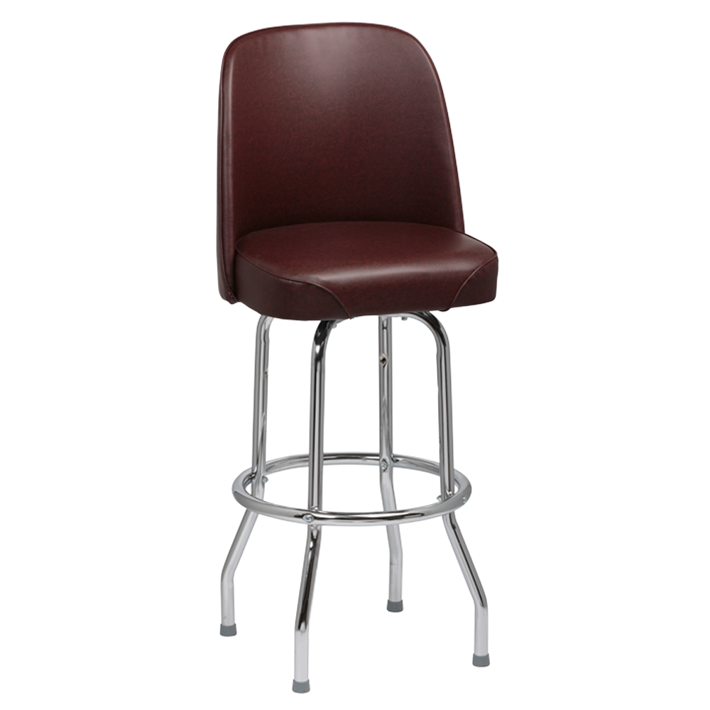superior-equipment-supply - Royal Industries - Royal Industries High Back Chrome Frame Brown Vinyl Bar Stool With Single Ring Base