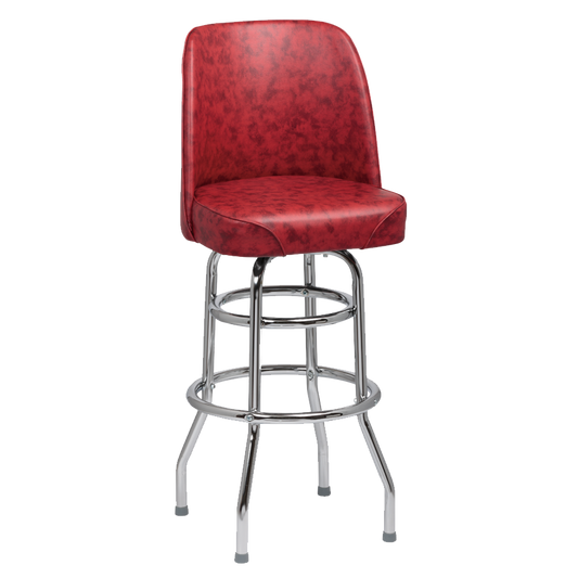 superior-equipment-supply - Royal Industries - Royal Industries High Back Chrome Frame Crimson Vinyl Bar Stool With Double Ring Base
