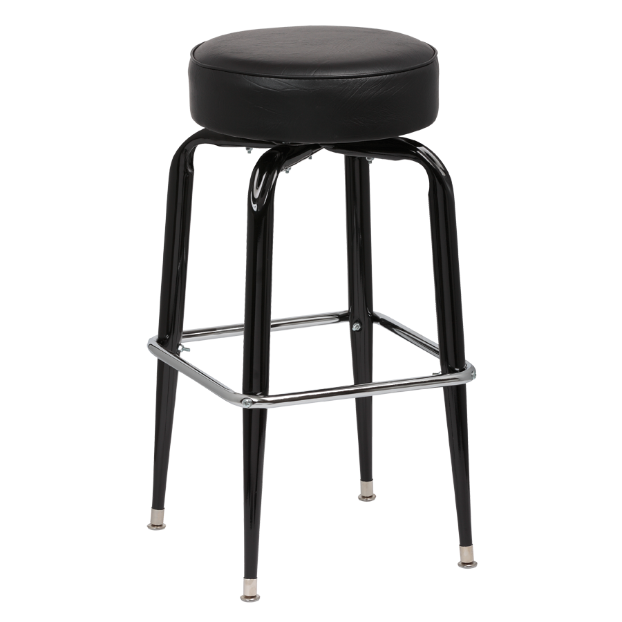 superior-equipment-supply - Royal Industries - Royal Industries Backless Square Black Frame Black Vinyl Bar Stool With Single Chrome Ring