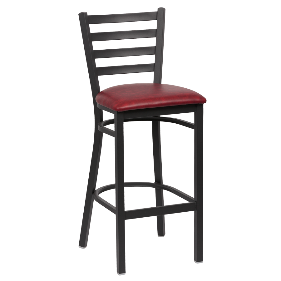 superior-equipment-supply - Royal Industries - Royal Industries Ladder Back Matte Black Finish Metal Frame Bar Stool Crimson Vinyl Cushion Seat