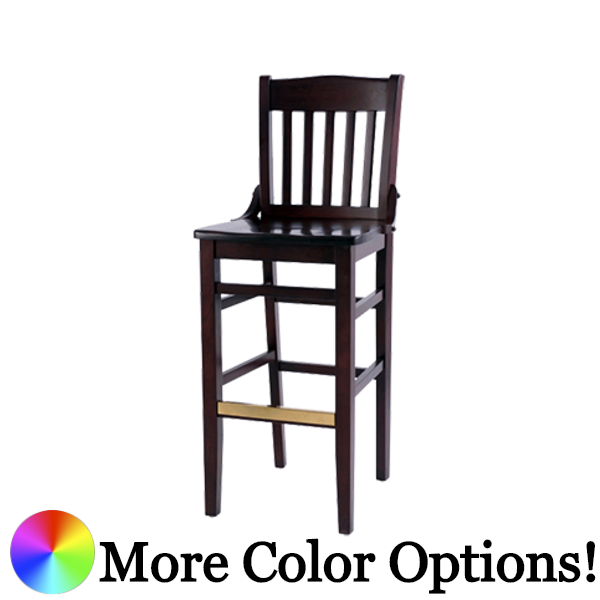 Oak Street Vertical Slat Back Schoolhouse Bar Stool 43.75"H x 16.5"W x 20"D Walnut Finish Brass Guard European Beechwood Frame With Footrest