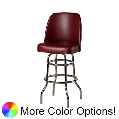 Oak Street Non-Waterfall Front Double Stitched Bucket Seat Swivel Bar Stool 44"H x 19"W x 17.5"D Wine Vinyl Chrome Frame With Non-Marring Poly Glides