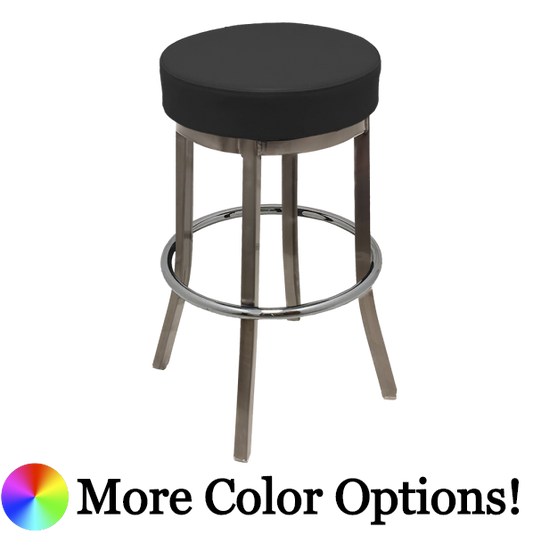 Oak Street Backless Indoor Bar Stool 30.25"H x 17"Dia. Clear Coat Finish With Metal Stationary Frame & Chrome Ring