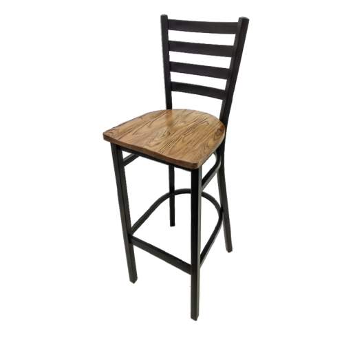 Oak Street Ladder Back Bar Stool 42.25"H x 15.88"W x 15.19"D Black Wrinkle Powder Coat Finish Reclaimed Wood Seat Steel Frame With Footrest