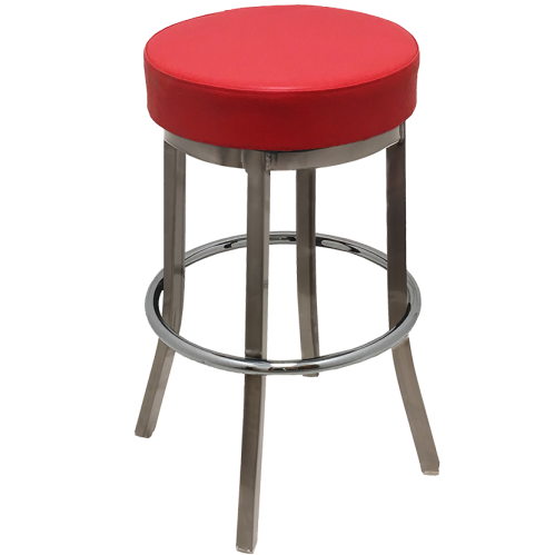 Oak Street Backless Indoor Bar Stool 30.25"H x 17"Dia. Clear Coat Finish With Metal Stationary Frame & Chrome Ring