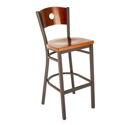 JMC Furniture Indoor Metal Frame Bar Stool With Wooden Back Circle Cutout