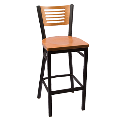JMC Furniture Indoor Clear Coat Finish Metal Frame Slotted Wooden Back Bar Stool