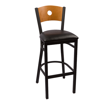 JMC Furniture Indoor Metal Frame Bar Stool With Wooden Back Circle Cutout