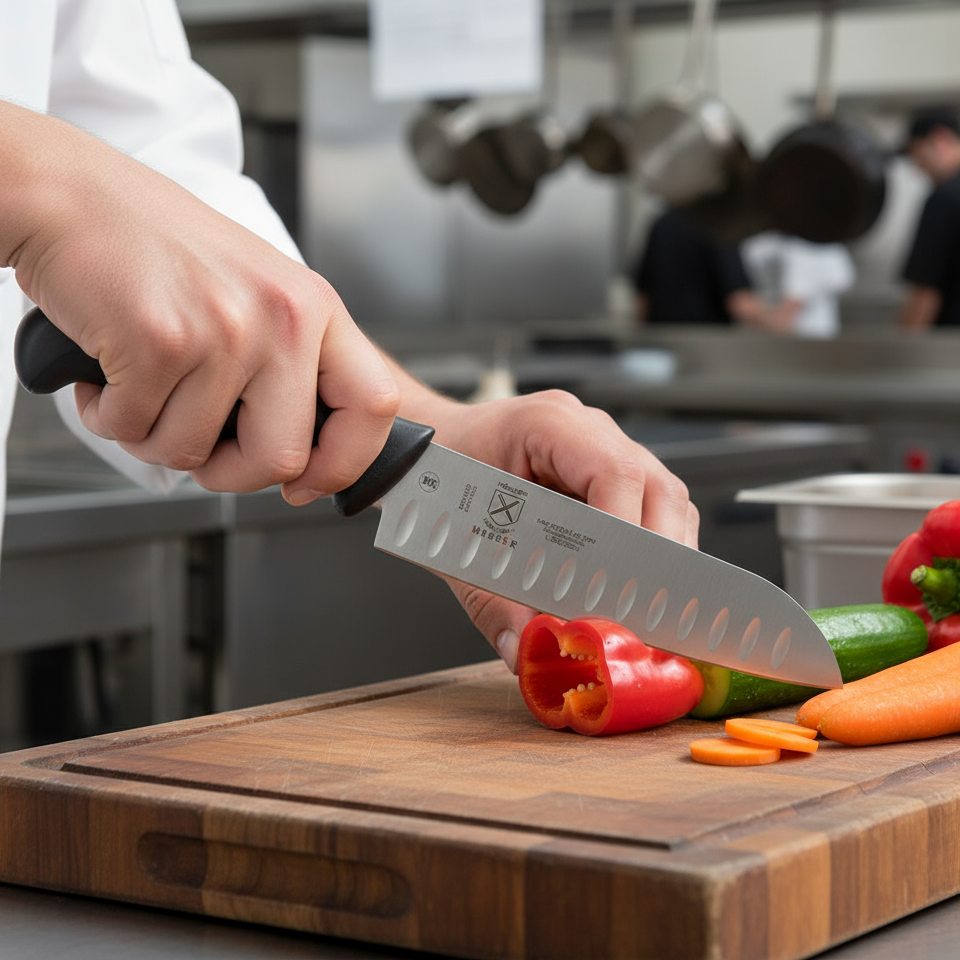 Mercer Millennia® Granton Edge Santoku Knife Black 7" M22707