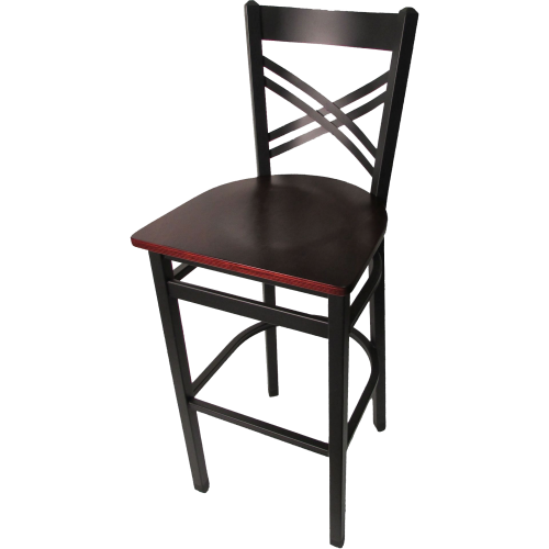 Oak Street Cross Back Bar Stool 43"H x 16"W x 16.38"H Black Steel Frame With Non-Marring Poly Glides