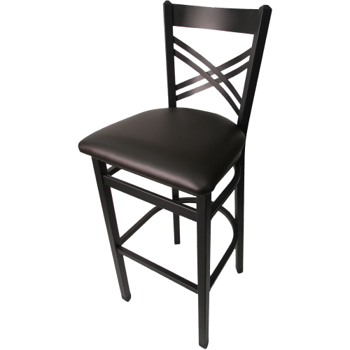 Oak Street Cross Back Bar Stool 43"H x 16"W x 16.38"H Black Steel Frame With Non-Marring Poly Glides