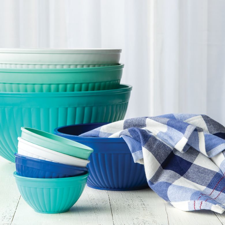 Nordic Ware 4-Piece Prep & Serve Mini Bowl Four 1-Cups Navy White Aqua Mint BPA and Melamine Free High-Heat Plastic