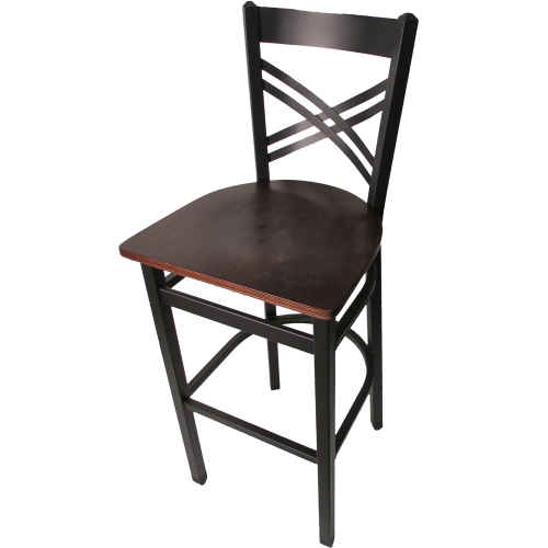 Oak Street Cross Back Bar Stool 43"H x 16"W x 16.38"H Black Steel Frame With Non-Marring Poly Glides