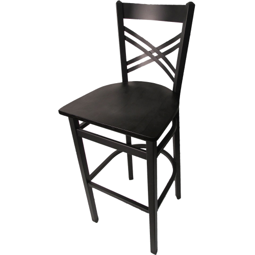 Oak Street Cross Back Bar Stool 43"H x 16"W x 16.38"H Black Steel Frame With Non-Marring Poly Glides