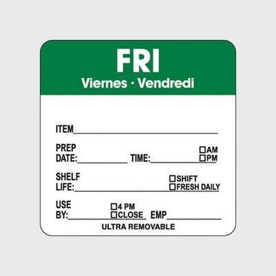 Ultra Removable Label Fri Viernes Vendredi Prep / Use By - 500/Roll