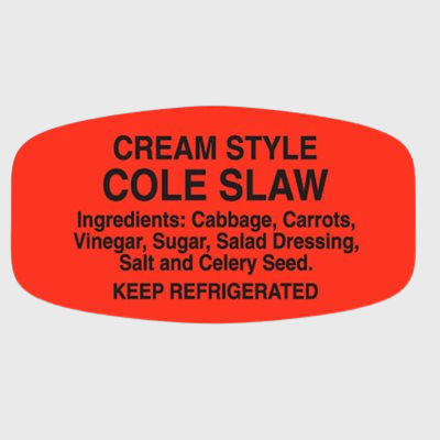 Short Oval Label Cole Slaw With Ingredients - 1,000/Roll