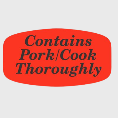 Short Oval Label Contains Pork Cook Thoroughly - 1,000/Roll