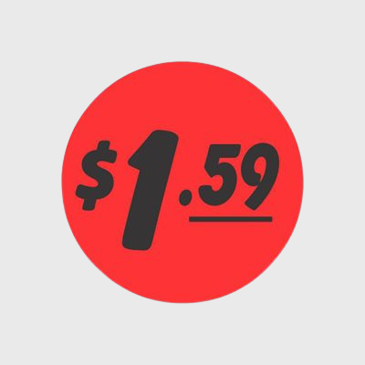 Coupon And Discount Label $1.59 Bullseye - 1,000/Roll