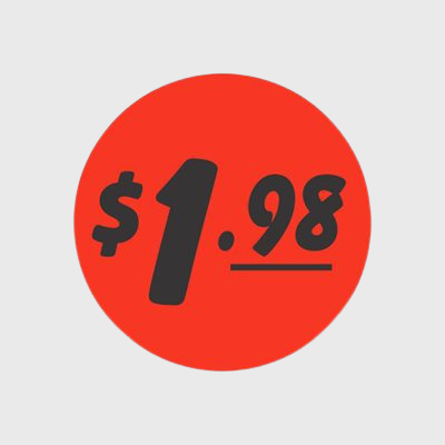 Coupon And Discount Label $1.98 Bullseye - 1,000/Roll