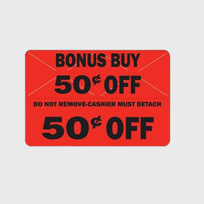 Coupon And Discount Label Bonus Buy - 50¢ Off Tear Off - 250/Roll