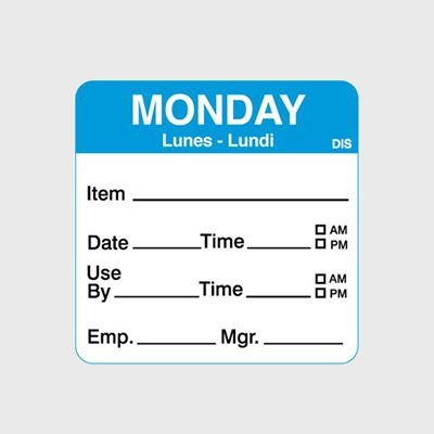 Dissolvable Label Shelf Life Day of Week Monday - 250/Roll