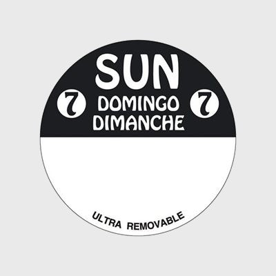 Ultra Removable Label Day Of The Week Sun 7 Domingo Dimanche - 500/Roll