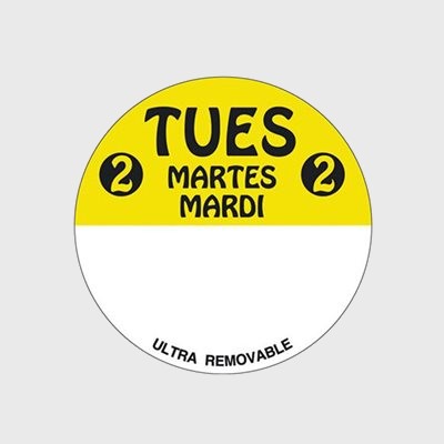Ultra Removable Label Day Of The Week Tues 2 Martes Mardi - 500/Roll