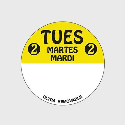 Ultra Removable Label Day Of The Week Tues 2 Martes Mardi - 500/Roll