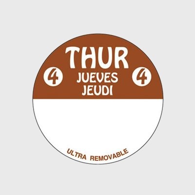 Ultra Removable Label Day Of The Week Thur 4 Jueves Jeudi - 500/Roll