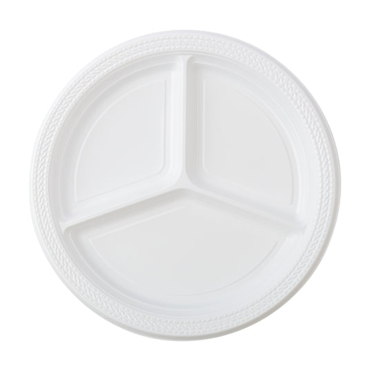 Dart Mfg. Plastic Plate Three Compartment White 10.25" 10CPWF - 125/Pack