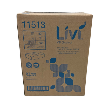 Livi 11513 VPG Select 2-Ply Embossed Facial Tissue, 8.37" x 8.07" (30/Case)