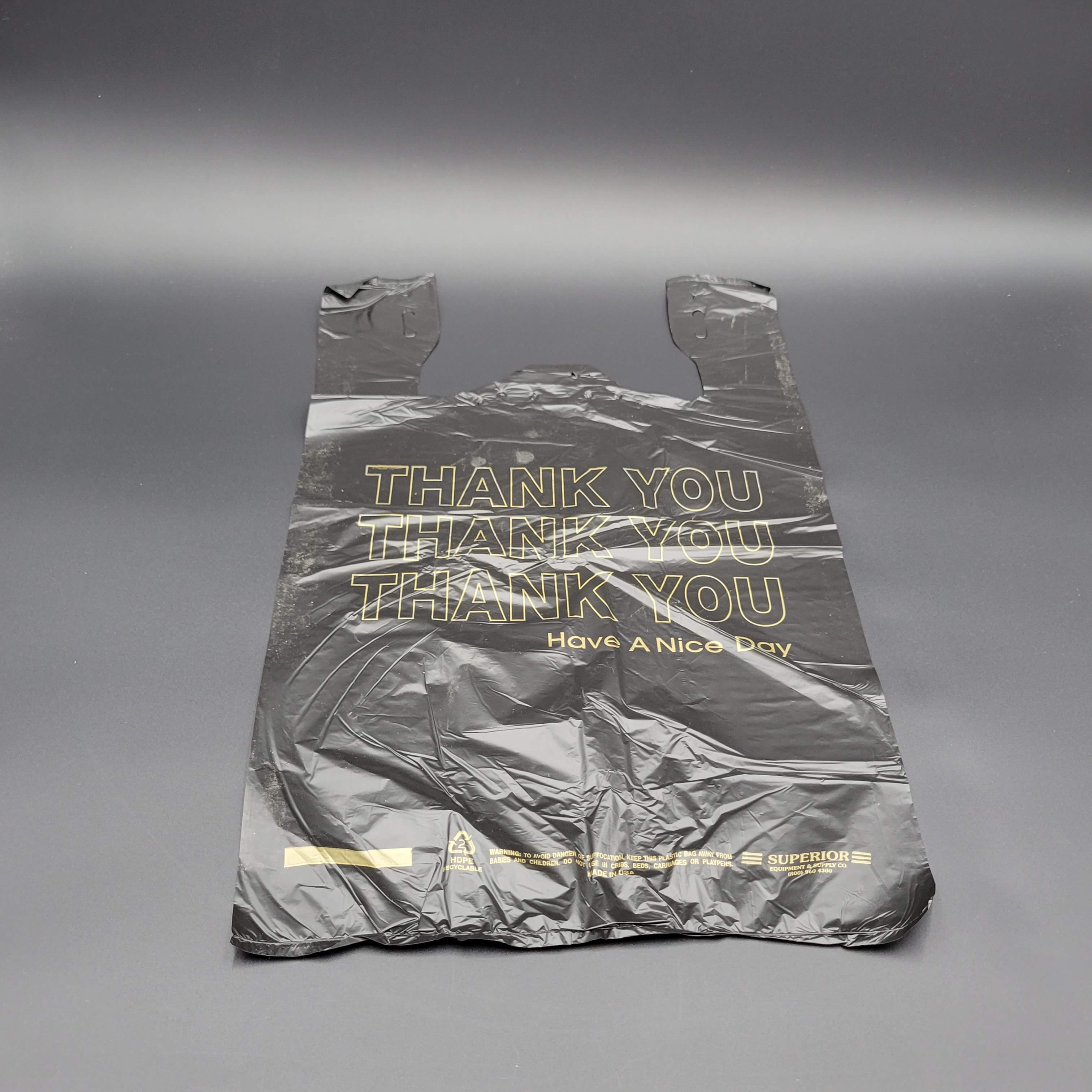 Self Open Black Plastic "Thank You" Bag 1/6 Size - 1000/Case