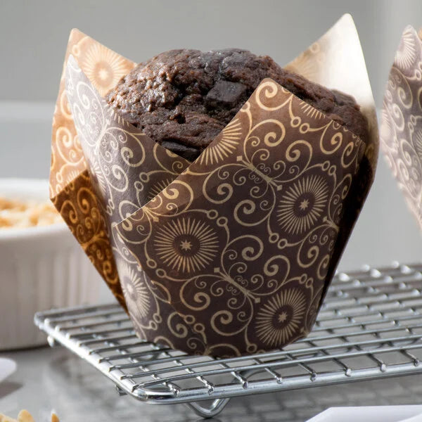 Brown Mariposa Tulip Crown Baking Cup 2" x  3-1/4" - 100/Pack