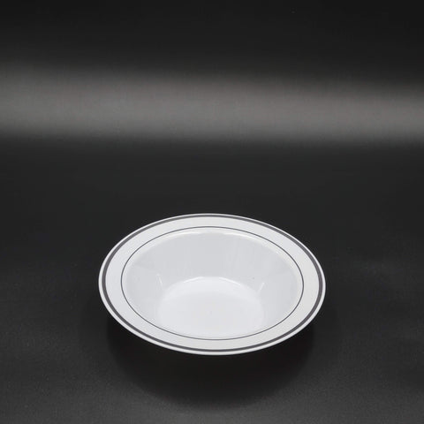 EMI GlimmerWare® White/Silver Plastic Bowl 12 oz. EMI-GWB12WS - 10/Pack