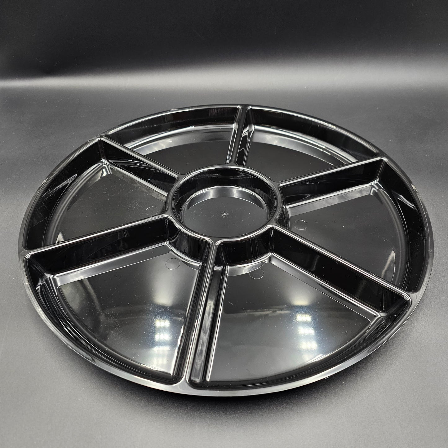 EMI Yoshi Round Plastic 7 Compartment Cater Tray Black 16" EMI-ECT16B