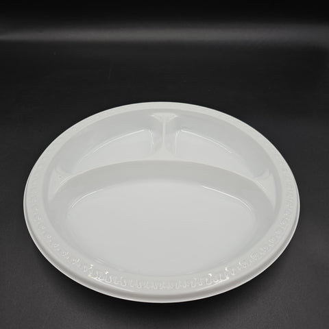 Plastic Plate White 3 Compartment 10" - 125/Pack