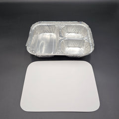 HFA Aluminum Foil Oblong Three Compartment Tray With Board Lid 2045-35-250W - 250/Case