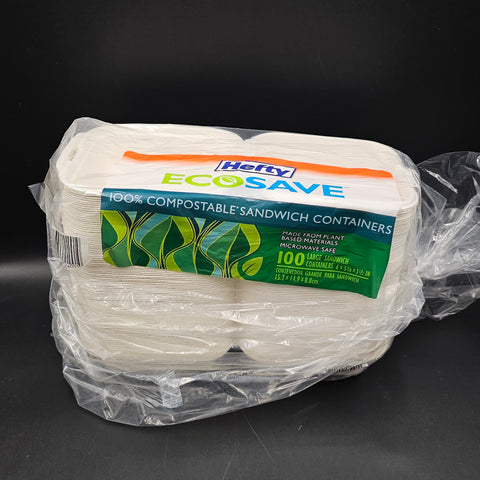 Hefty ECOSAVE Sandwich Container 6" x 6" - 100/Pack
