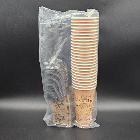 Paper Hot Cup, Lid & Sleeve Combo Kit 20 oz. - 25/Pack