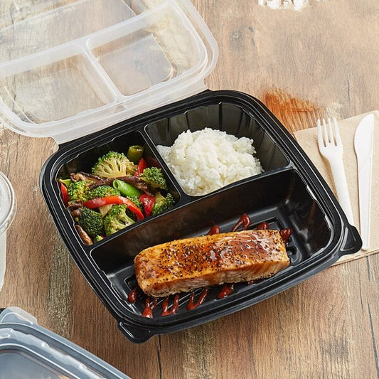 Microwaveable Container Hinged 3 Compartment 10" x 10" x 3" - 100/Case