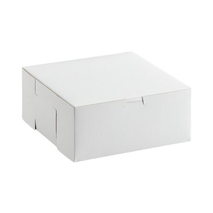 Bakery/Cake Box Lock Corner White 9" x 9" x 4" - 200/Case