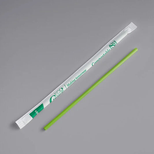 Compostable Green Wrapped Straw 7.75" - 9600/Case